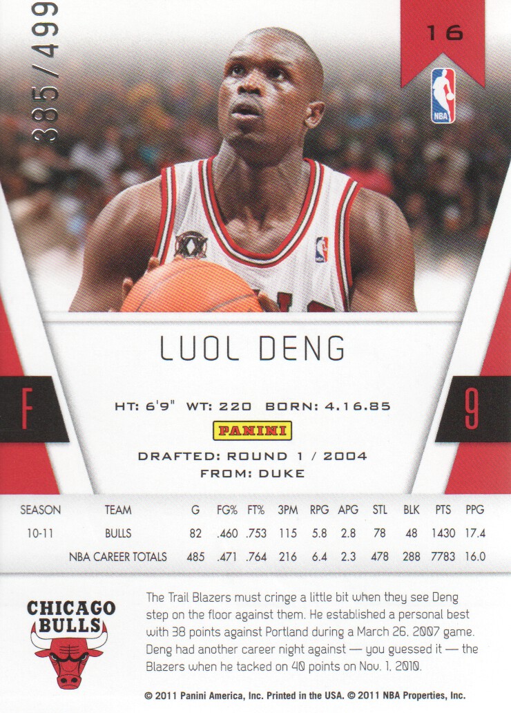 2010-11 Totally Certified Red #16 Luol Deng back image