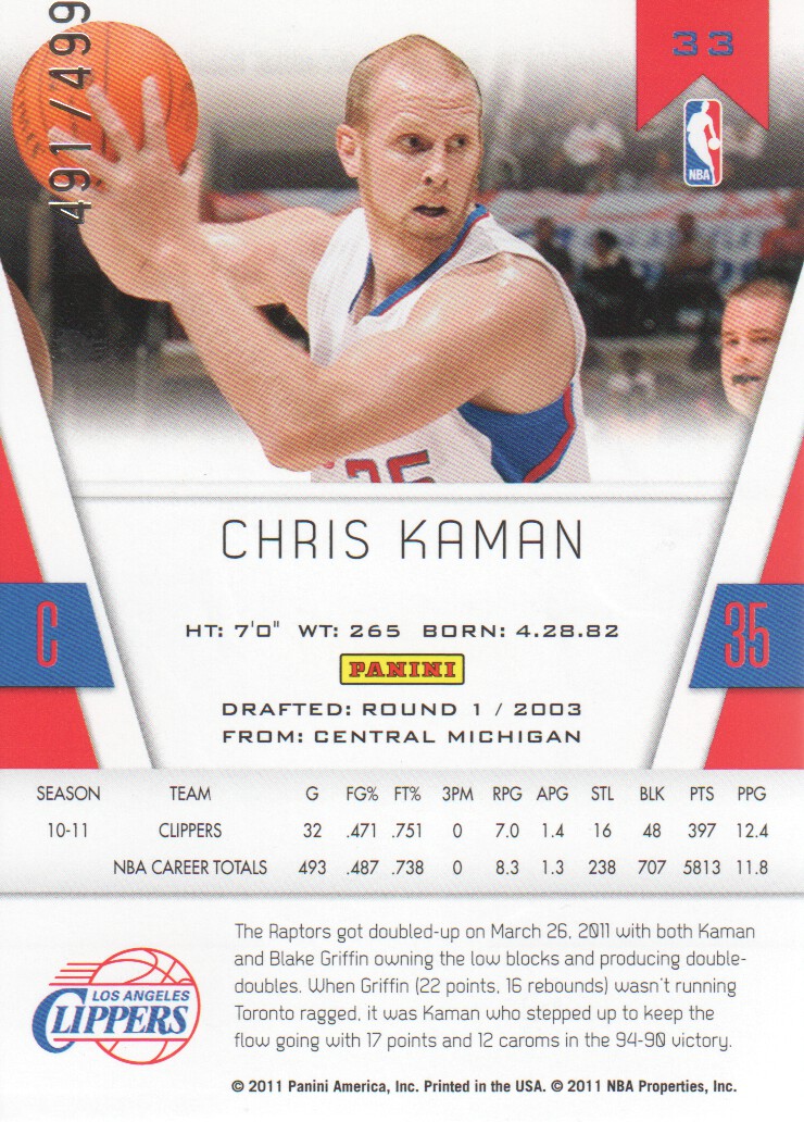 2010-11 Totally Certified Red #33 Chris Kaman back image