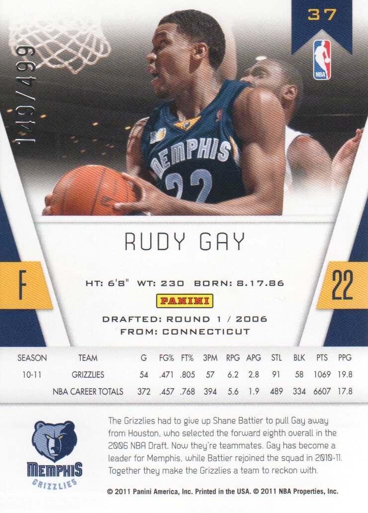 2010-11 Totally Certified Red #37 Rudy Gay back image