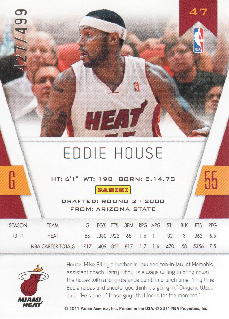 2010-11 Totally Certified Red #47 Eddie House back image