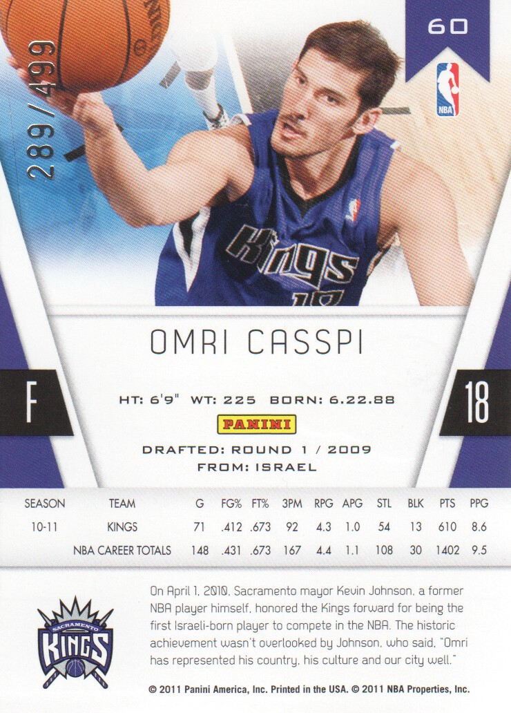 2010-11 Totally Certified Red #60 Omri Casspi back image
