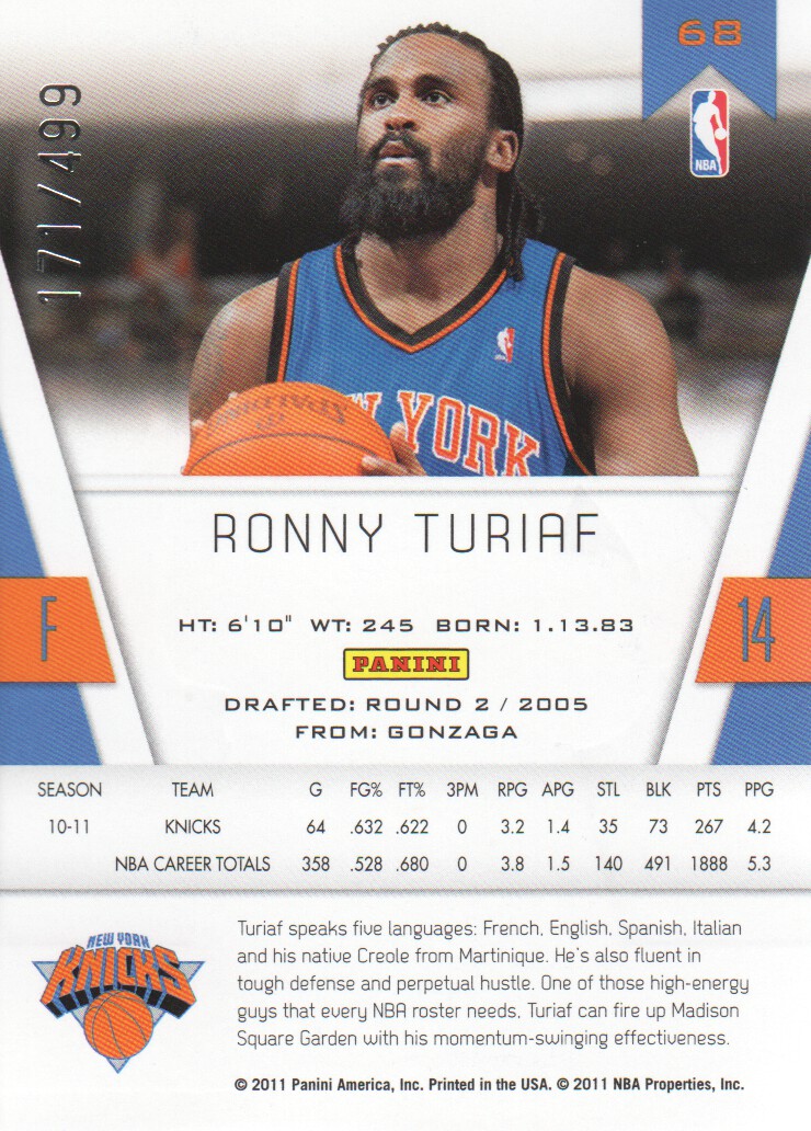2010-11 Totally Certified Red #68 Ronny Turiaf back image