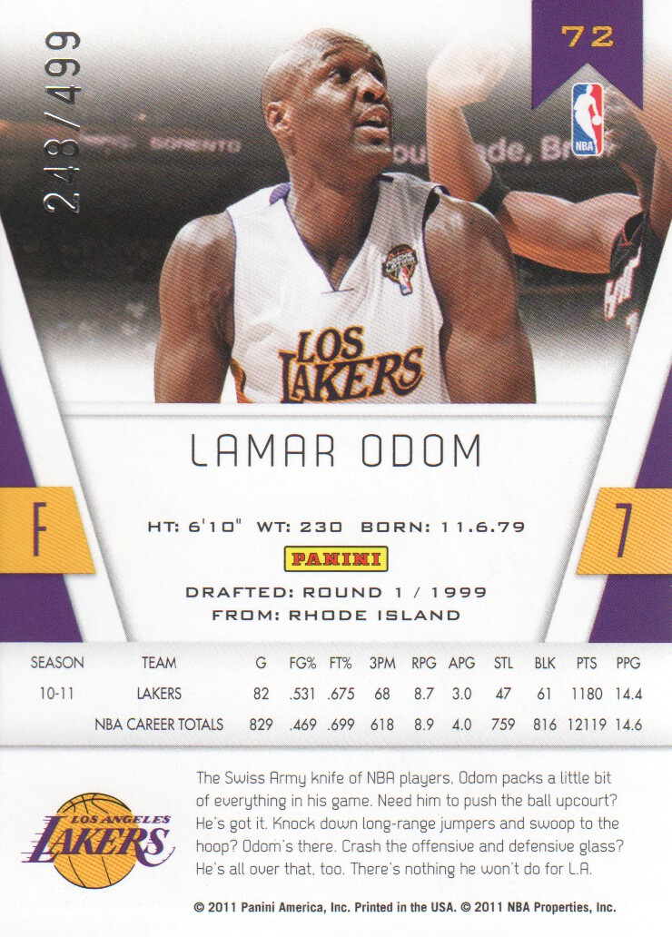 2010-11 Totally Certified Red #72 Lamar Odom back image