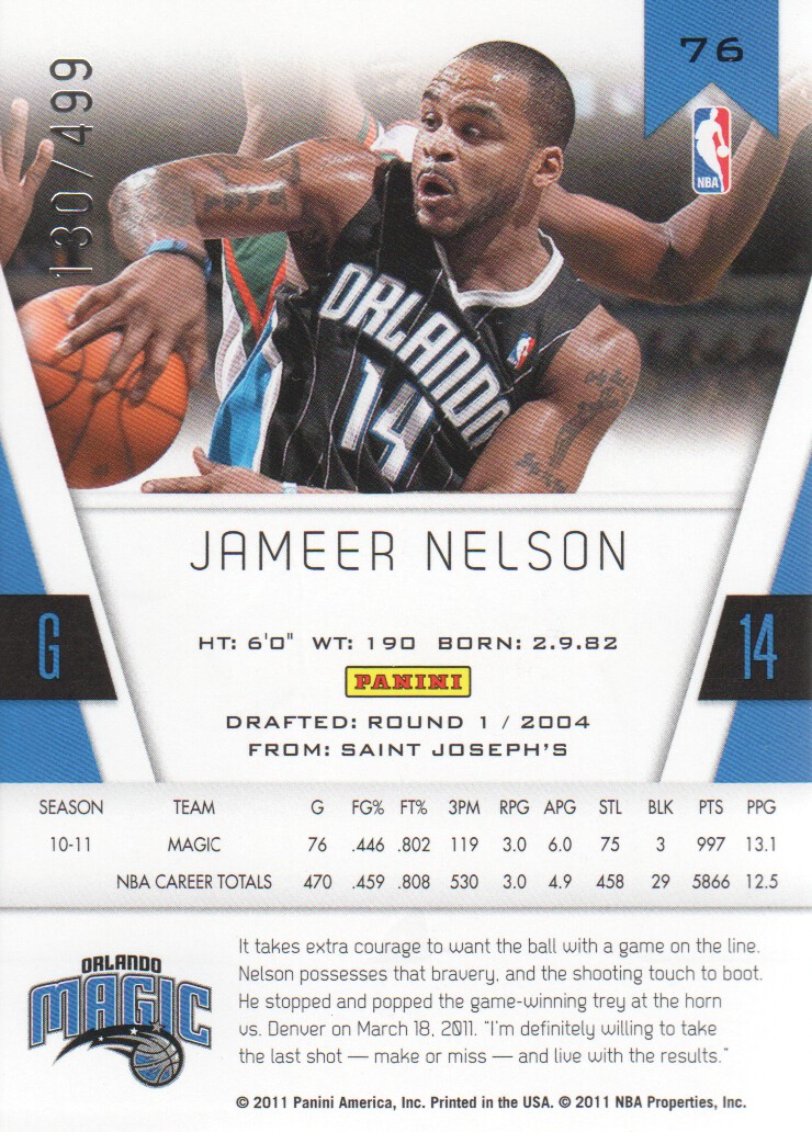 2010-11 Totally Certified Red #76 Jameer Nelson back image