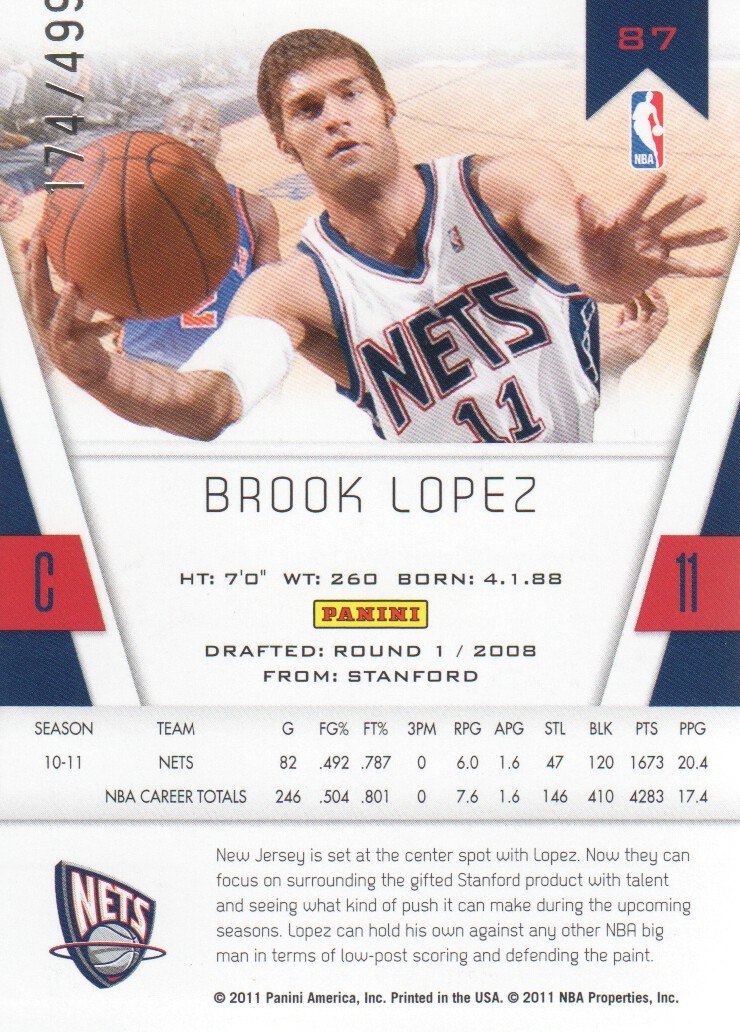2010-11 Totally Certified Red #87 Brook Lopez back image