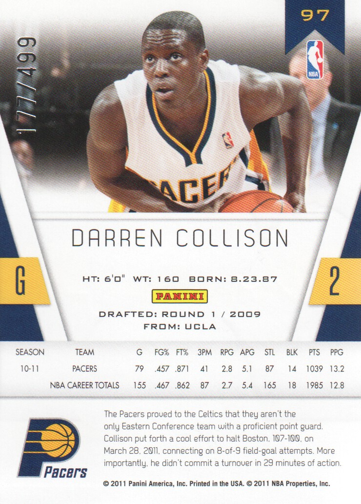 2010-11 Totally Certified Red #97 Darren Collison back image