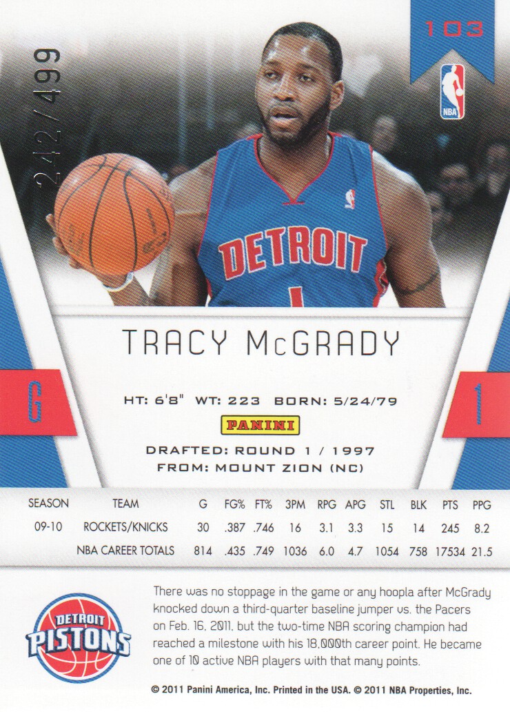 2010-11 Totally Certified Red #103 Tracy McGrady back image