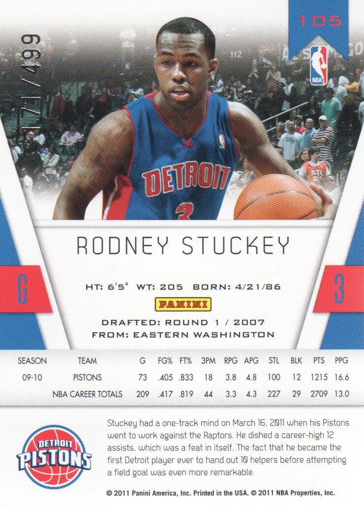 2010-11 Totally Certified Red #105 Rodney Stuckey back image