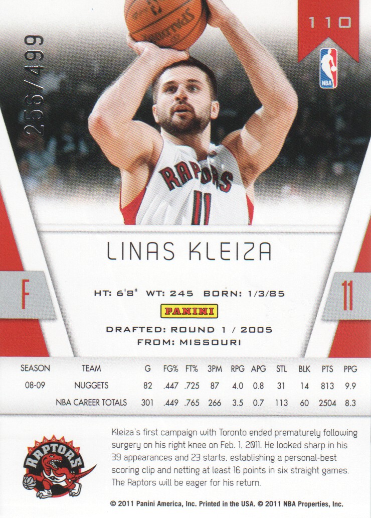 2010-11 Totally Certified Red #110 Linas Kleiza back image