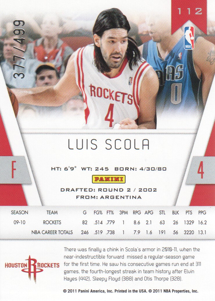 2010-11 Totally Certified Red #112 Luis Scola back image