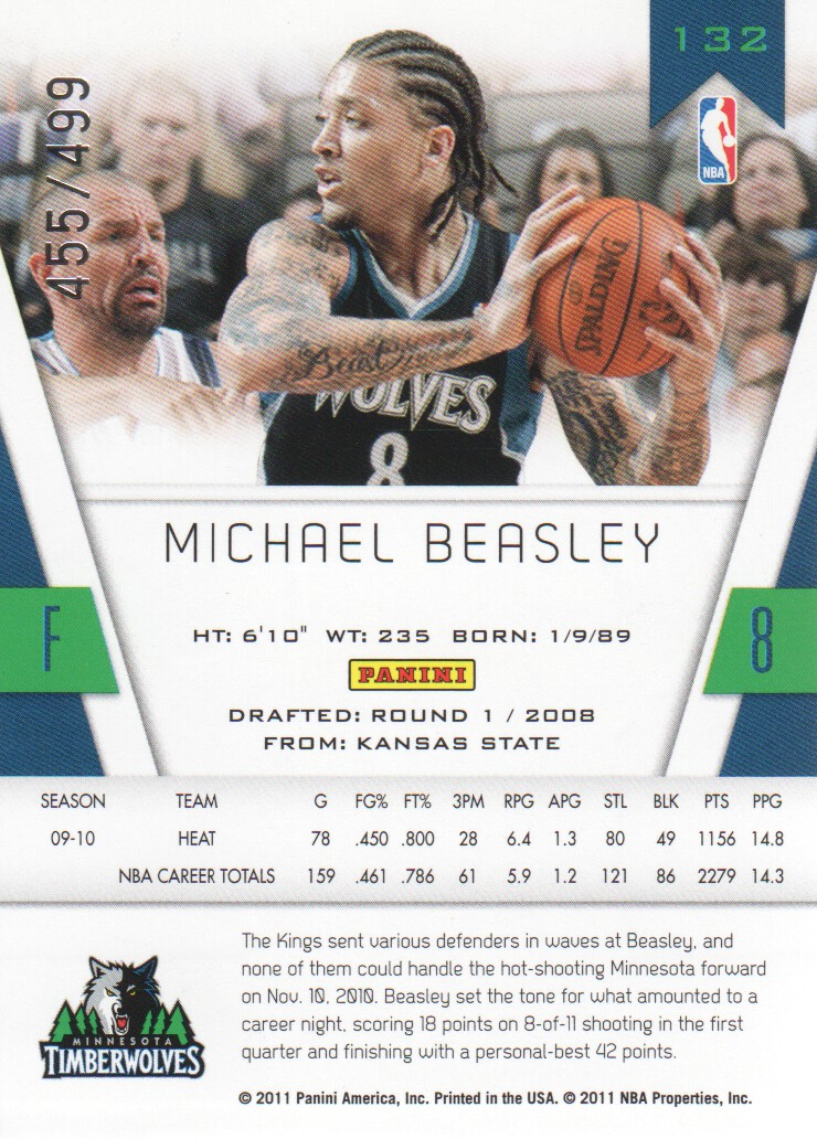 2010-11 Totally Certified Red #132 Michael Beasley back image