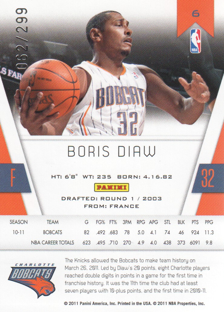 2010-11 Totally Certified Blue #6 Boris Diaw back image