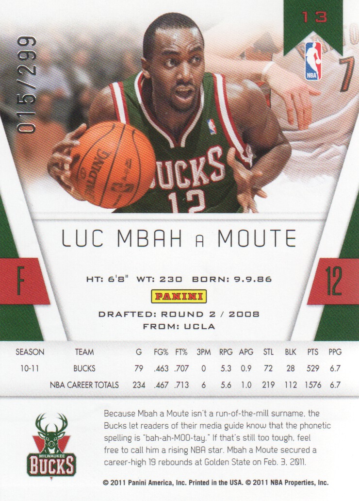 2010-11 Totally Certified Blue #13 Luc Mbah a Moute back image