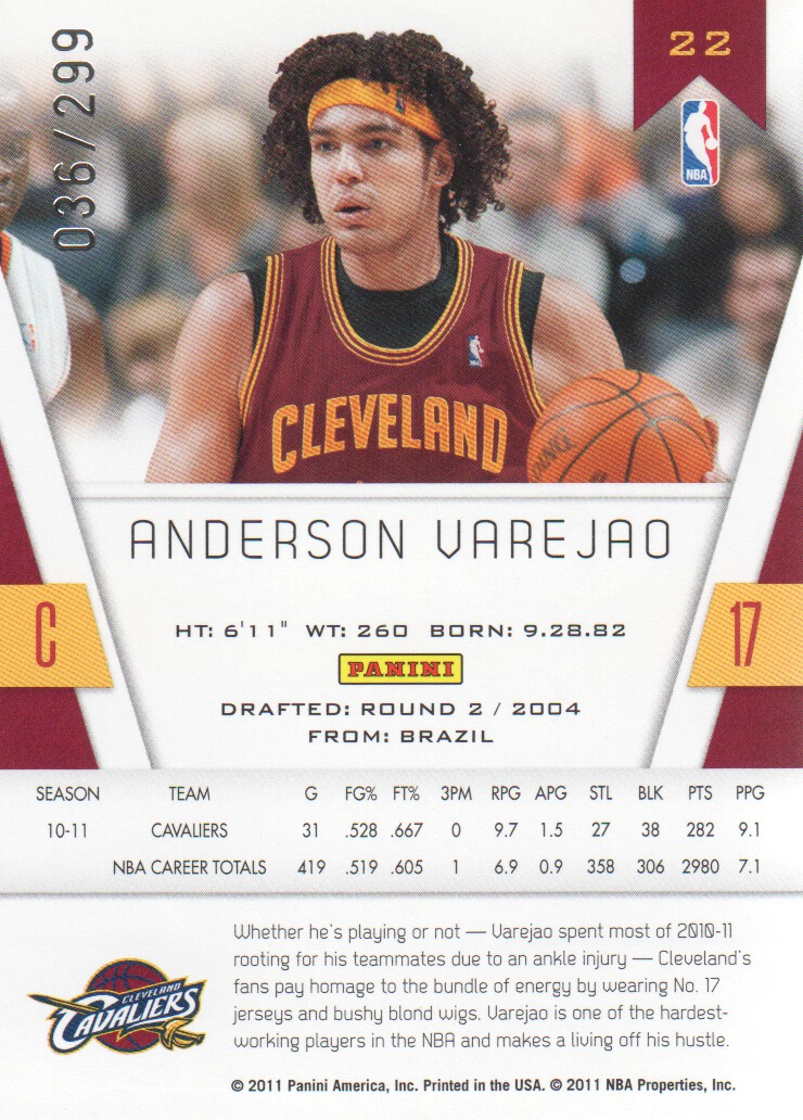 2010-11 Totally Certified Blue #22 Anderson Varejao back image