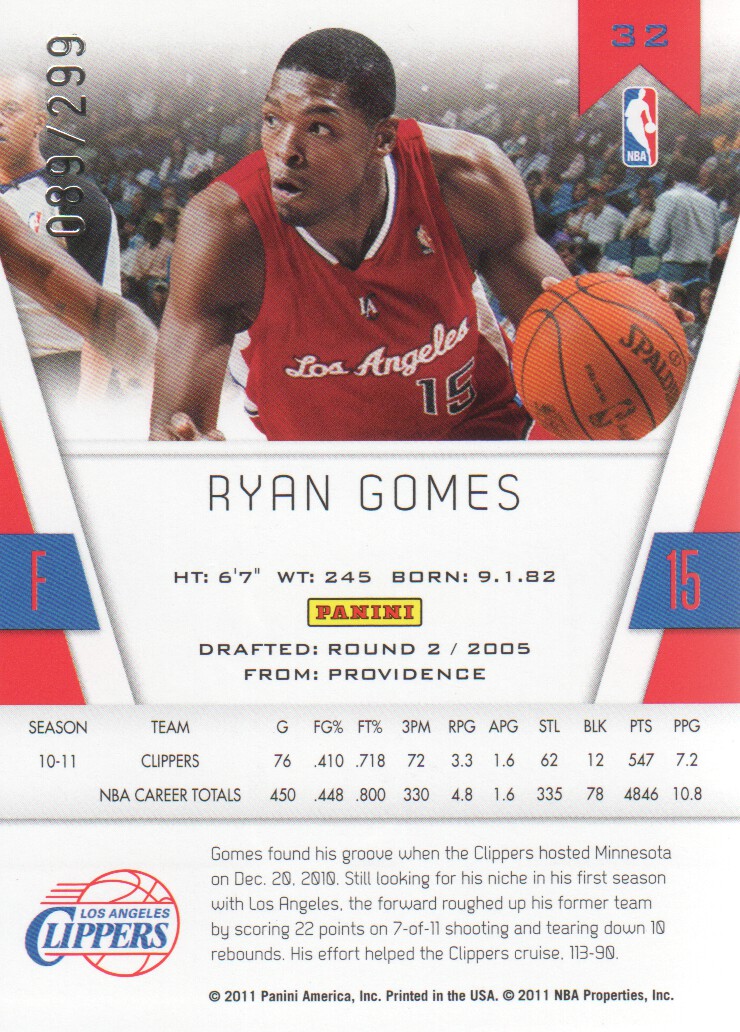 2010-11 Totally Certified Blue #32 Ryan Gomes back image