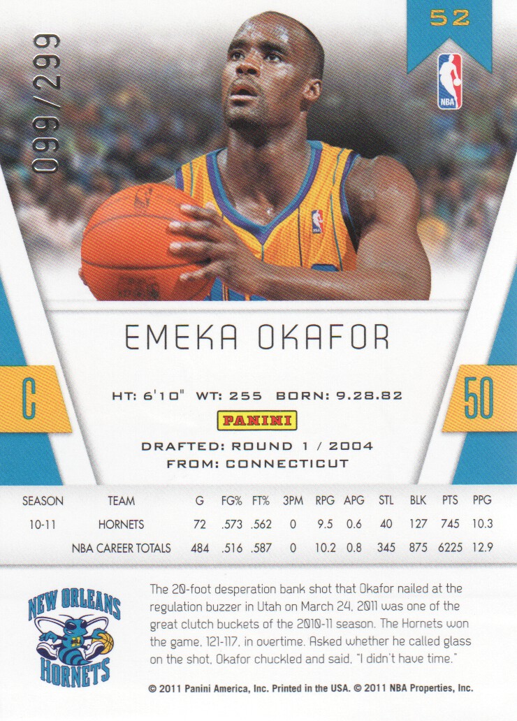 2010-11 Totally Certified Blue #52 Emeka Okafor back image