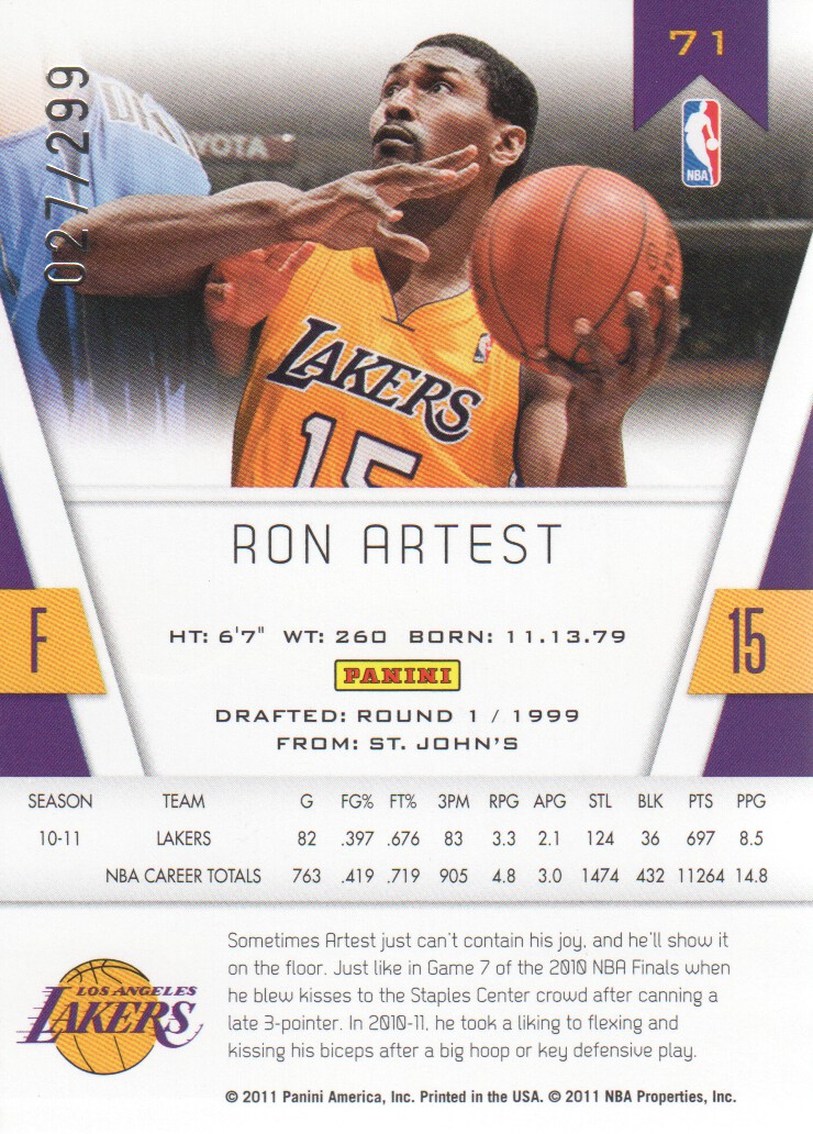 2010-11 Totally Certified Blue #71 Ron Artest back image
