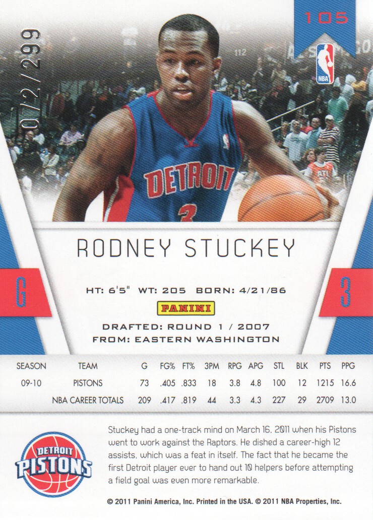 2010-11 Totally Certified Blue #105 Rodney Stuckey back image