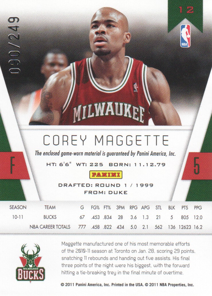 2010-11 Totally Certified Red Materials #12 Corey Maggette/249 back image