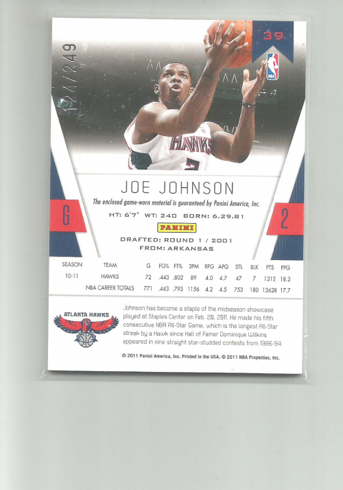 2010-11 Totally Certified Red Materials #39 Joe Johnson/249 back image