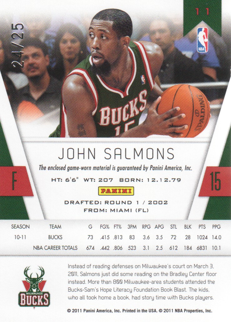 2010-11 Totally Certified Gold Materials Prime #11 John Salmons/25 back image