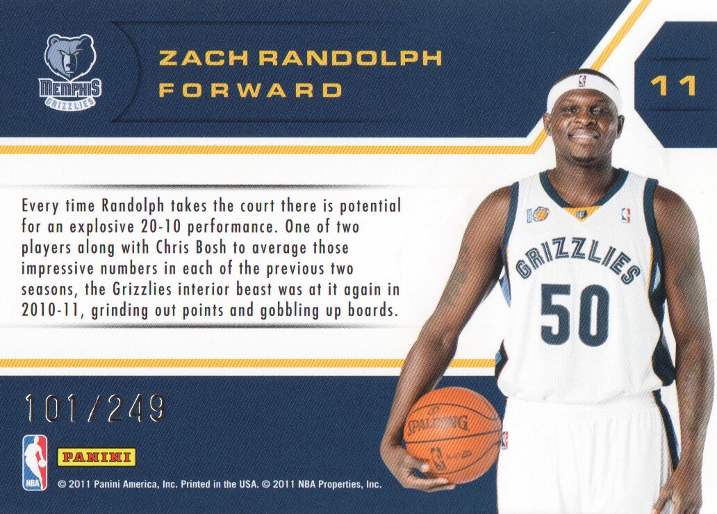 2010-11 Totally Certified Potential #11 Zach Randolph back image