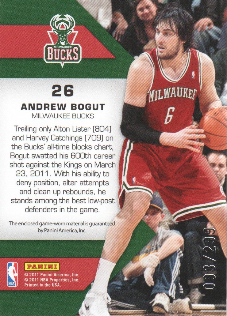 2010-11 Totally Certified Fabric of the Game Jumbo Jersey Number #26 Andrew Bogut/299 back image