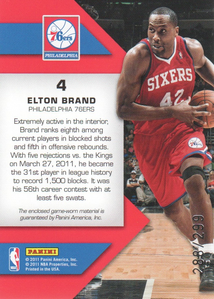 2010-11 Totally Certified Fabric of the Game Jumbo Team #4 Elton Brand/299 back image
