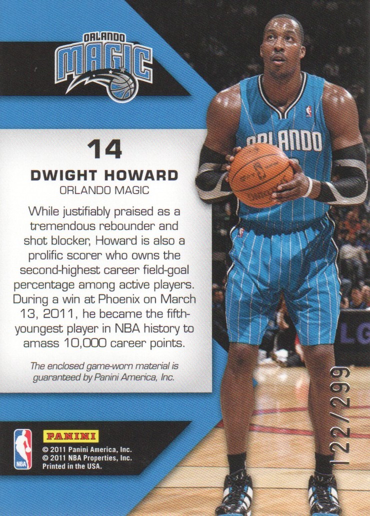 2010-11 Totally Certified Fabric of the Game Jumbo Team #14 Dwight Howard/299 back image