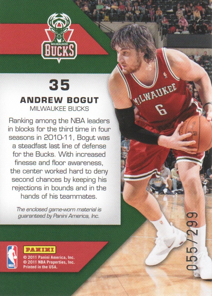 2010-11 Totally Certified Fabric of the Game Jumbo Team #35 Andrew Bogut/299 back image
