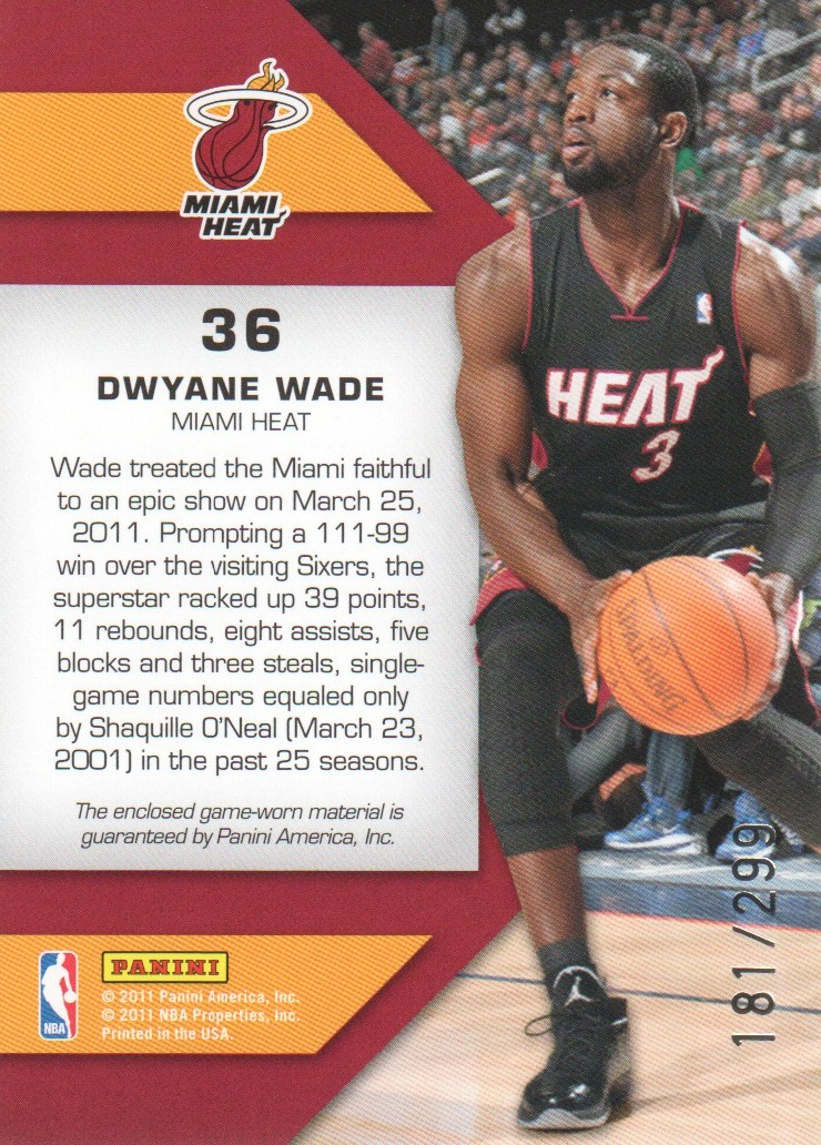 2010-11 Totally Certified Fabric of the Game Jumbo Team #36 Dwyane Wade/299 back image