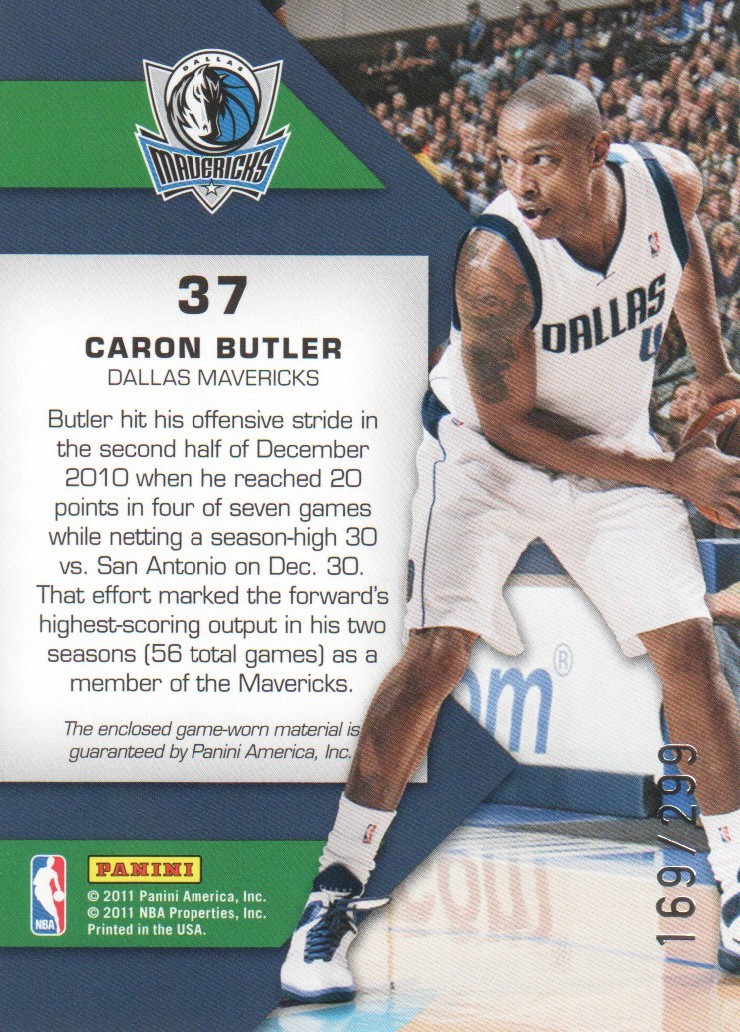 2010-11 Totally Certified Fabric of the Game Jumbo Team #37 Caron Butler/299 back image