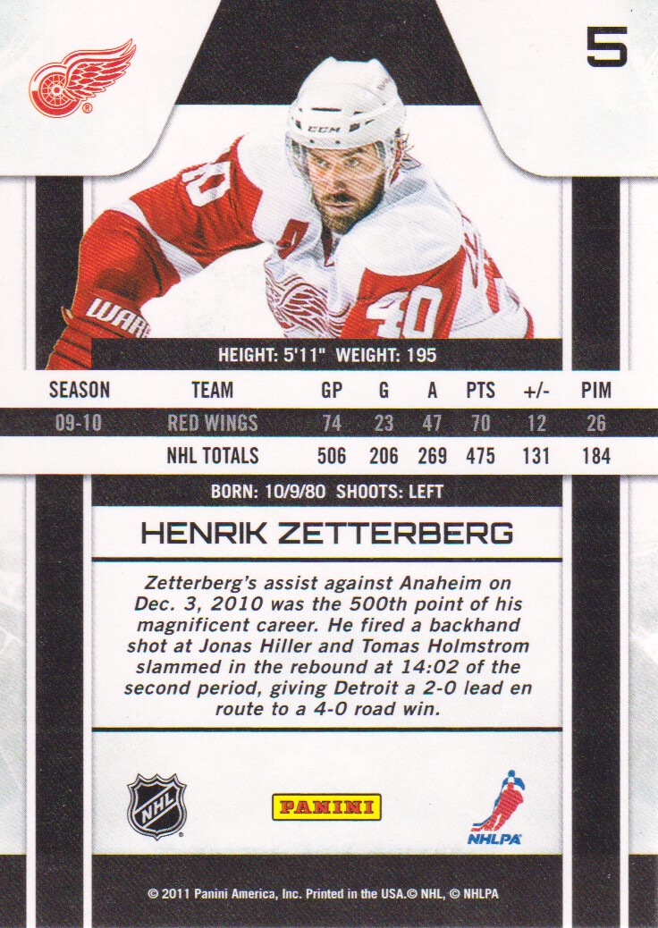 2010-11 Zenith #5 Henrik Zetterberg back image
