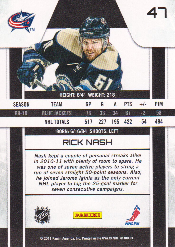 2010-11 Zenith #47 Rick Nash back image