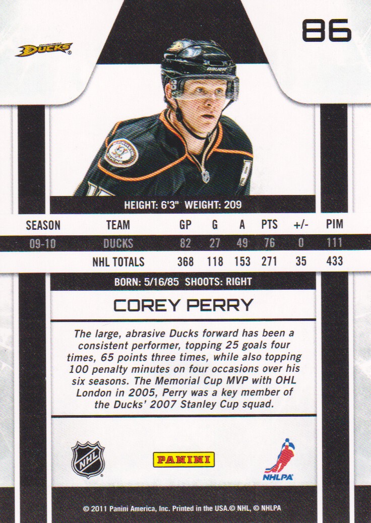 2010-11 Zenith #86 Corey Perry back image