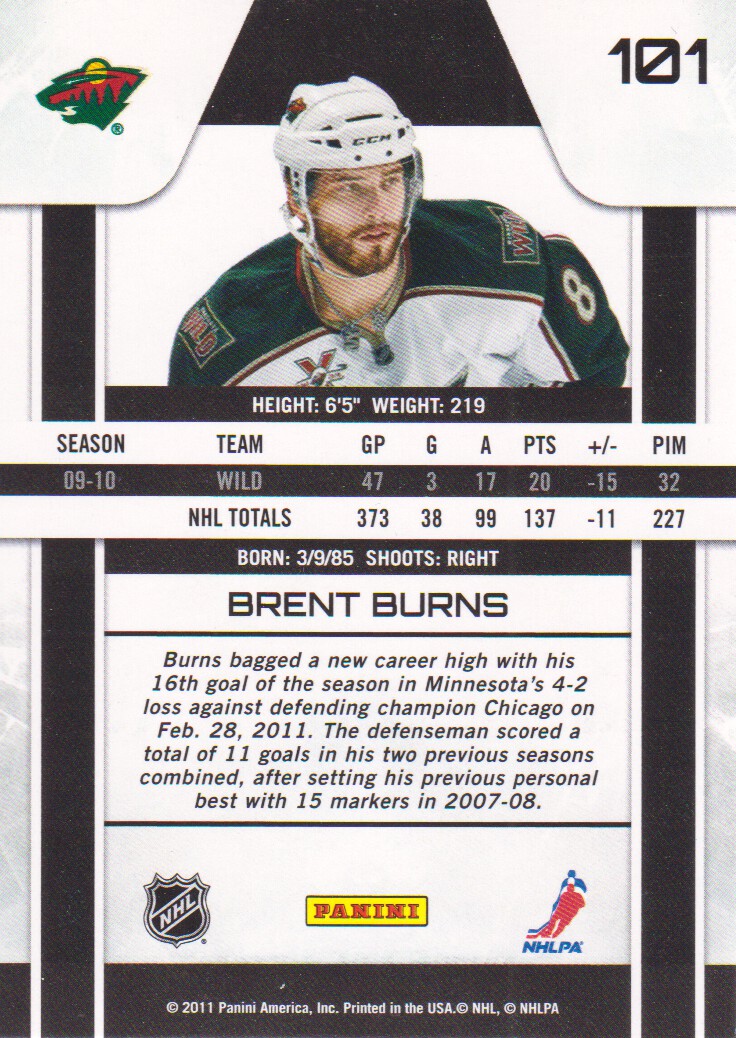 2010-11 Zenith #101 Brent Burns back image
