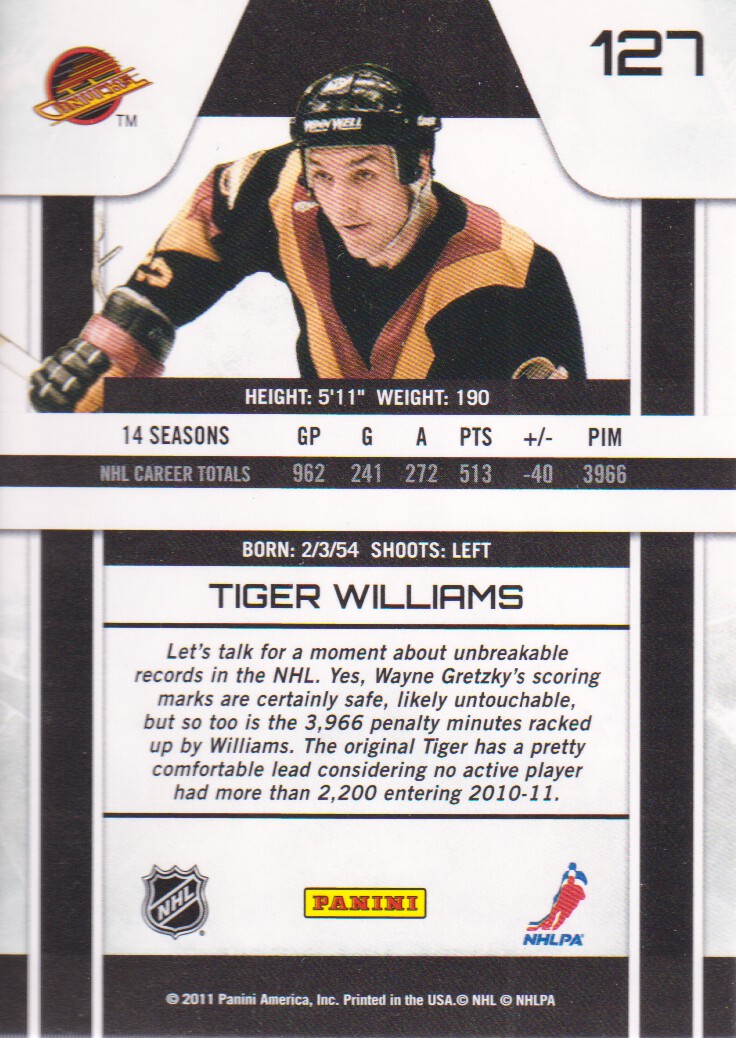2010-11 Zenith #127 Tiger Williams back image