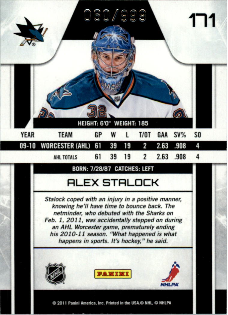 2010-11 Zenith #171 Alex Stalock RC back image