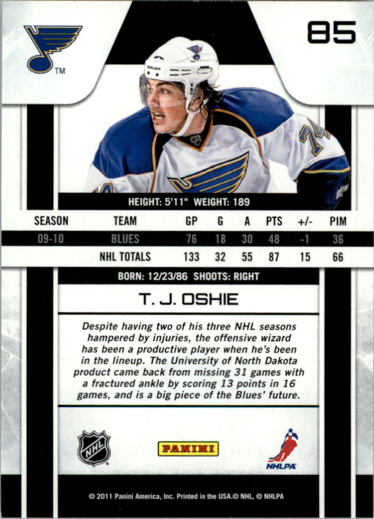 2010-11 Zenith Red Hot #85 T.J. Oshie back image