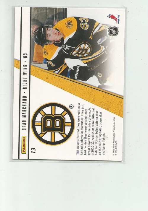 2010-11 Zenith Rookie Roll Call #13 Brad Marchand back image