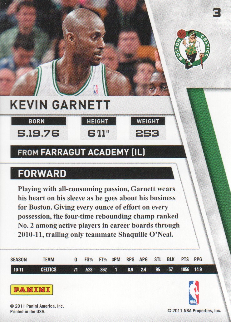 2010-11 Panini Season Update #3 Kevin Garnett back image