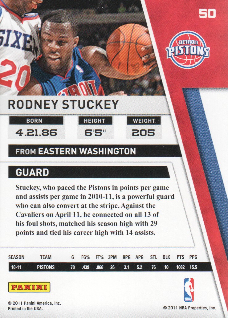 2010-11 Panini Season Update #50 Rodney Stuckey back image
