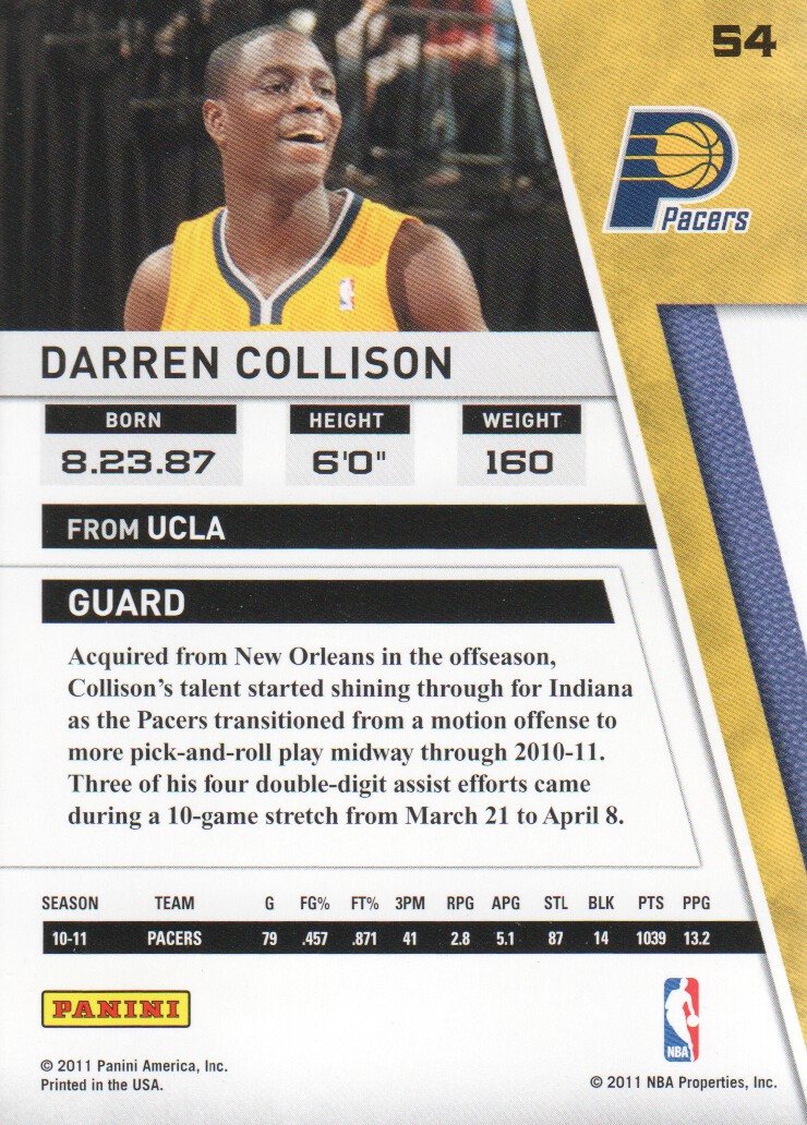 2010-11 Panini Season Update #54 Darren Collison back image