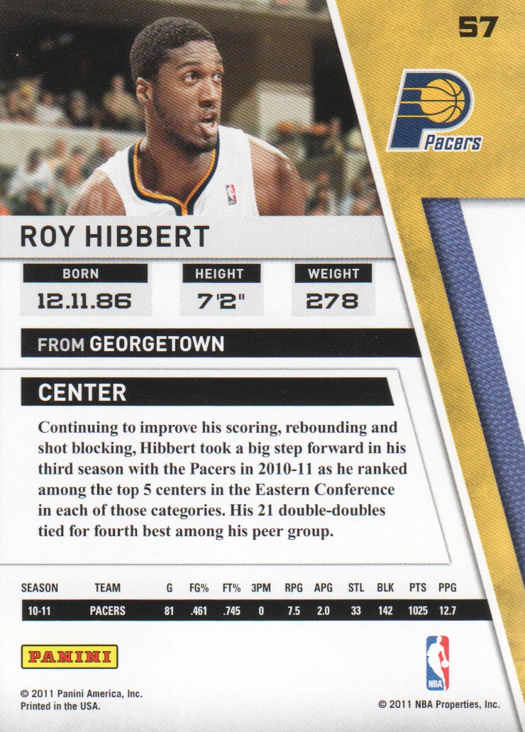 2010-11 Panini Season Update #57 Roy Hibbert back image