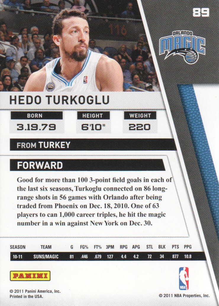 2010-11 Panini Season Update #89 Hedo Turkoglu back image