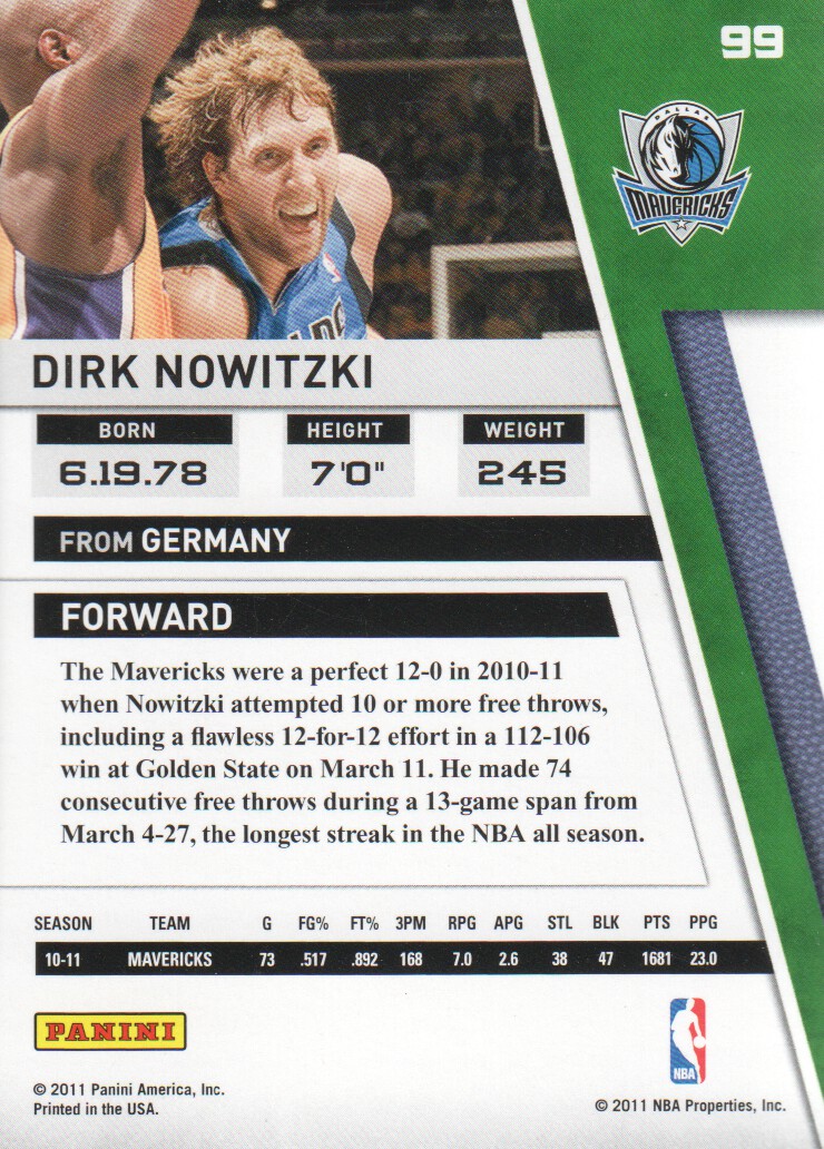 2010-11 Panini Season Update #99 Dirk Nowitzki back image
