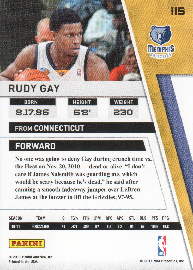 2010-11 Panini Season Update #115 Rudy Gay back image