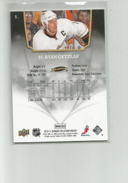 2010-11 Ultimate Collection #3 Ryan Getzlaf back image