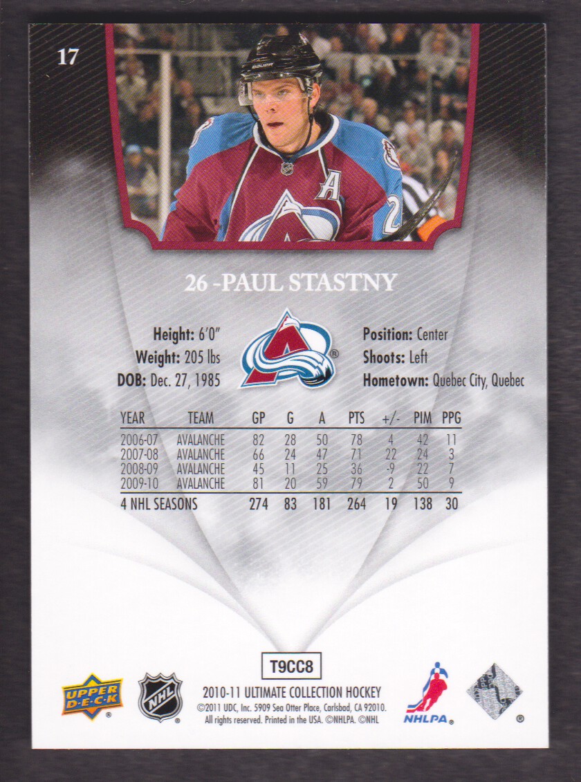 2010-11 Ultimate Collection #17 Paul Stastny back image