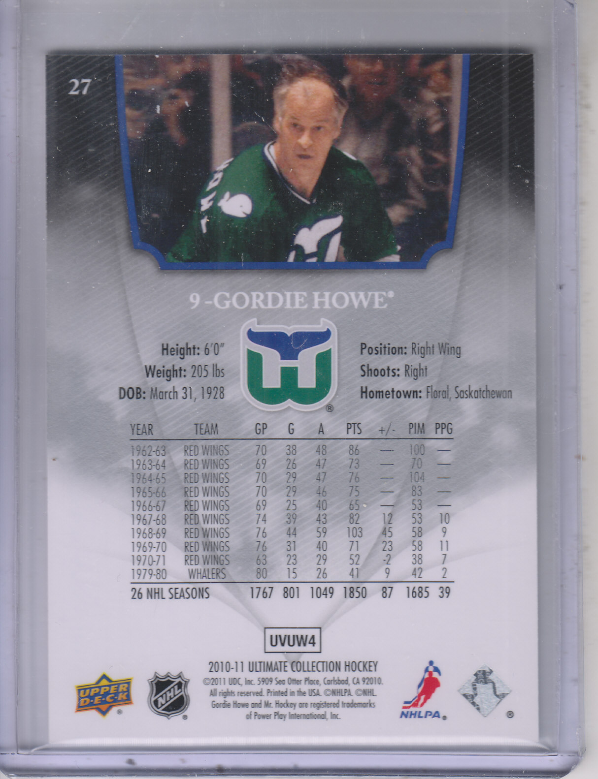 2010-11 Ultimate Collection #27 Gordie Howe back image